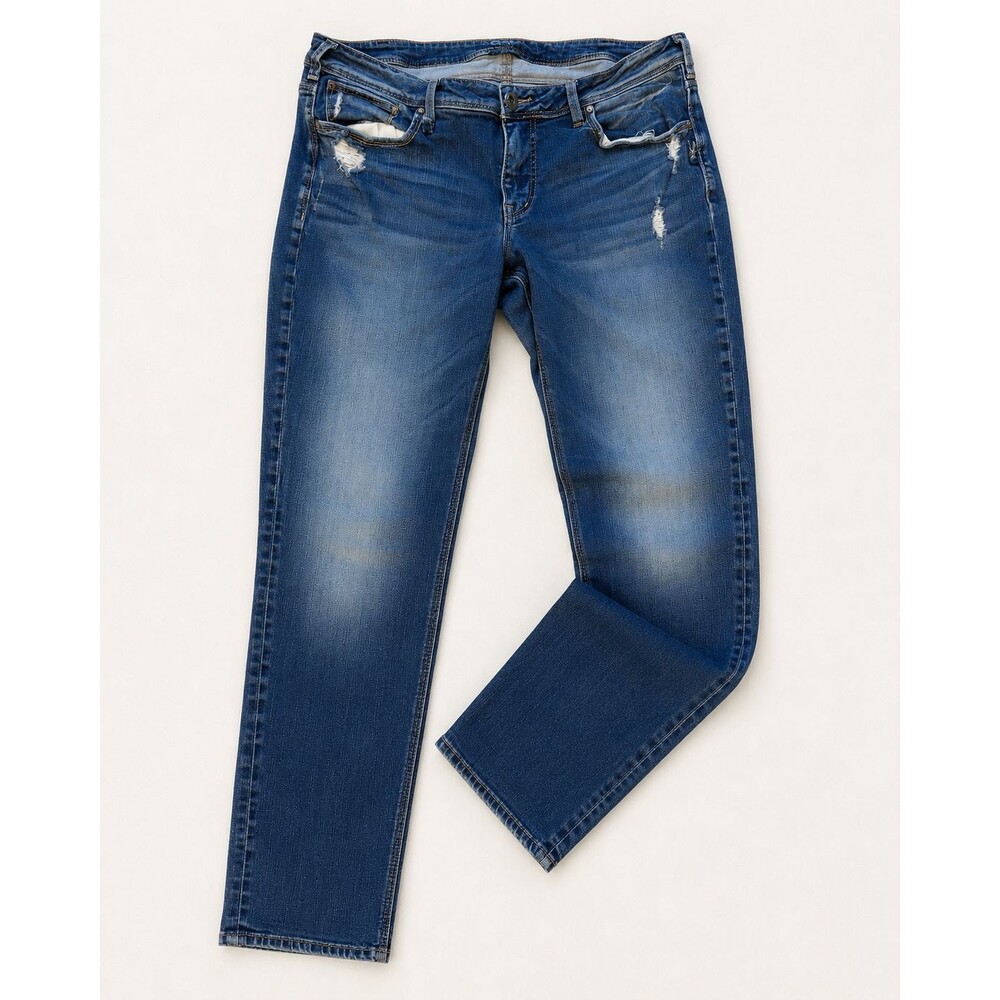 Silver Jeans Co SAM Womens 18 L29 Blue Distressed Slim Straight Leg Jeans